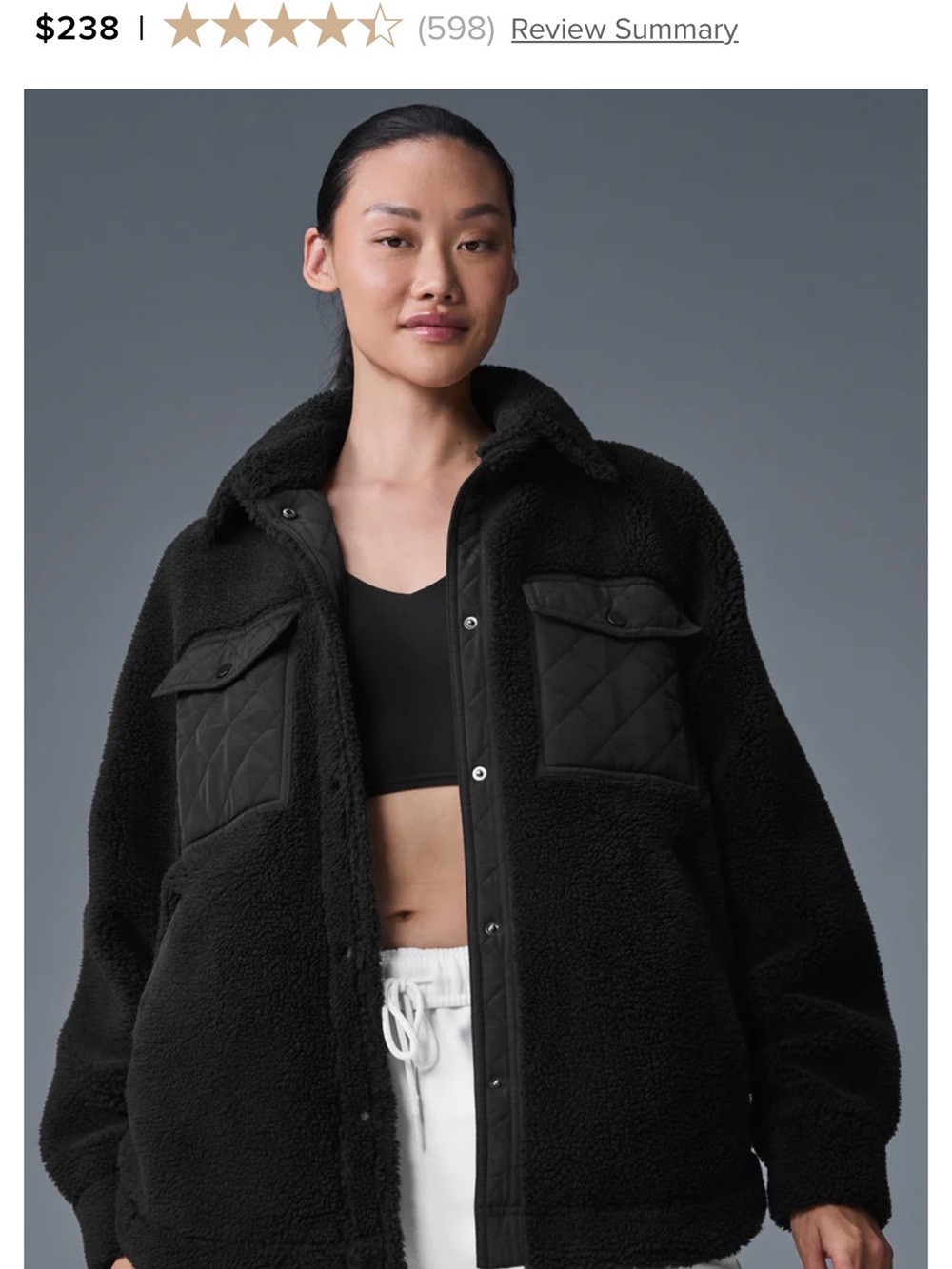 ALO Yoga Black Teddy Jacket with Quilted Chest Pockets
